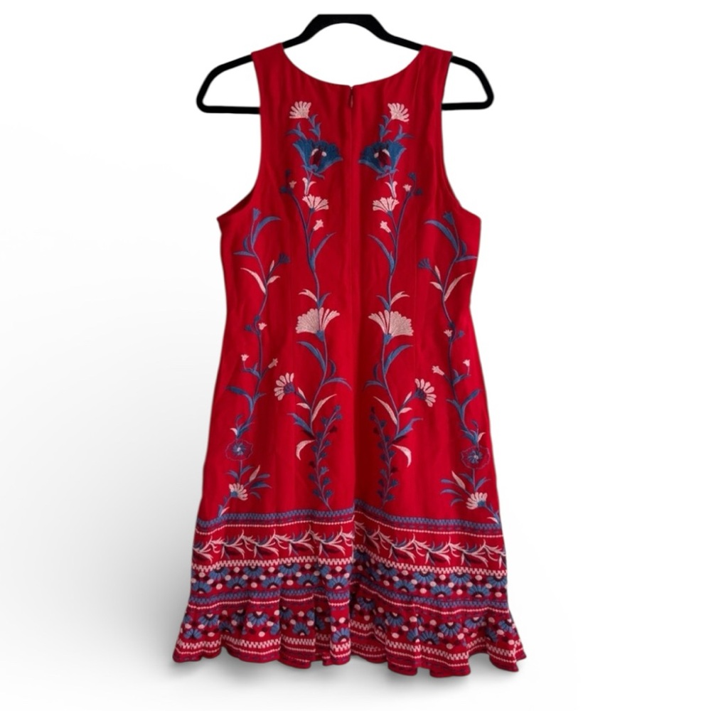 Anthropologie Akemi + Kin Red Sleeveless Embroidered Shift Dress Linen Blend M - Picture 3 of 8